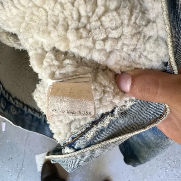 Levis Vintage 1970s 1960s Made USA Sherpa Collar Button Up Waist Denim Jacket - Picture 5 of 7